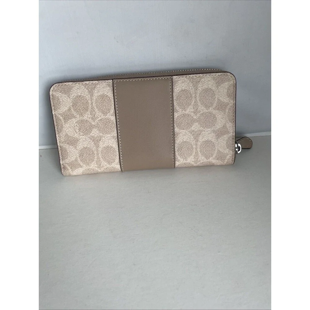 Coach Long Zip Around Wallet  CW947 Tan Signature Coated canvas